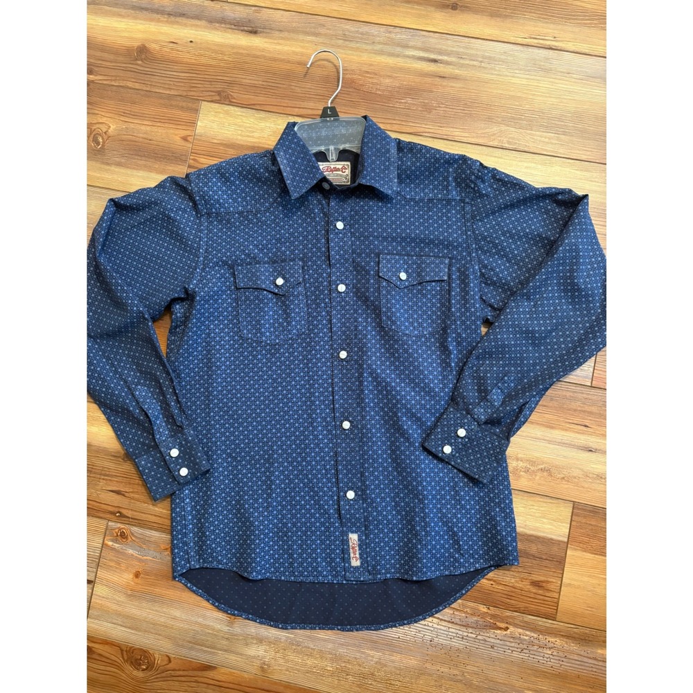 Rafter C Mens Western Snap Shirt Navy Blue Geometric Diamond Pearl Snap Large